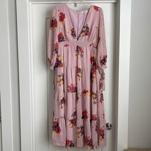 Madewell Pink Floral Deep V Neck Maxi Dress
